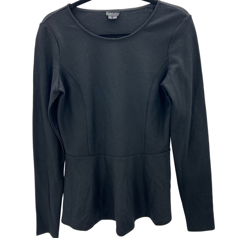 Theory Black  Peplum Wool Long Sleeve Sweater Top Women‎ Size Large